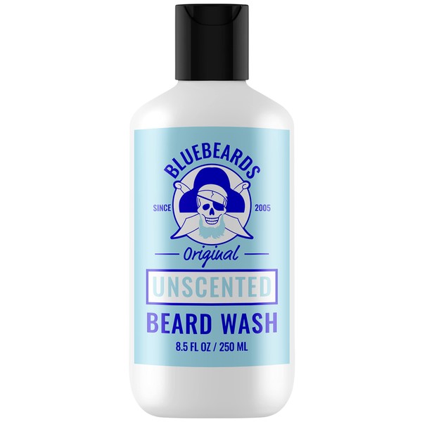 Bluebeards Original Unscented Beard Wash for Men, 8.5 oz. - Natural Beard Wash and Beard Moisturizer, with Aloe & Vitamin E - Deeply Cleans, Softens, and Conditions Your Beard and Skin - Made in USA