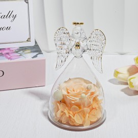 Yamonic Eternal Rose Angel Figure Gifts for Women, Eternal Rose Angel Gifts for Mum, Birthday Gift for Women, Grandma Gift, Eternal Rose in Glass Guardian Angel Christmas, Mother's Day Gift