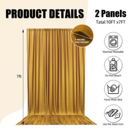 10ft x 7ft Gold Backdrop Curtains for Parties, Fabric Satin Background Curtain with Rod Pockets for Weddings, Birthday, Baby Shower, Photography, Graduation Party Backdrop Drapes, 2 Panels
