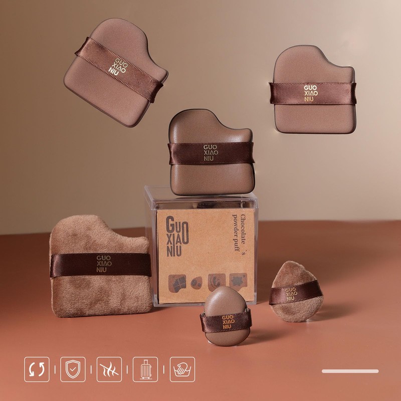 GUOXIAONIU 24Pcs Powder Puff Set with 4 Travel Cases, Velour/Leather/Air