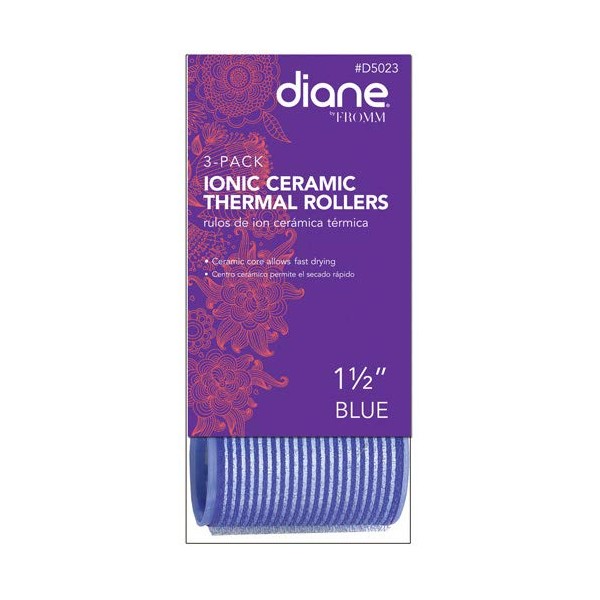 Diane Self Grip Ion Ceramic Rollers, Blue, 1 1/2 Inch, 3 Count