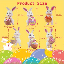 JIEFULL 6 PCS Easter Bunny Yard Signs with Stakes, Large Easter Bunnies Outdoor Decorations for Yard Lawn Photography Egg Hunt Sign Waterproof Photo Props
