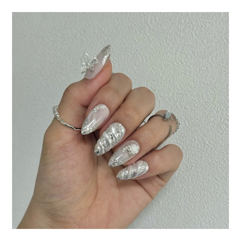 Wedding photography wedding nails white silver veil ♀ - L-Oval