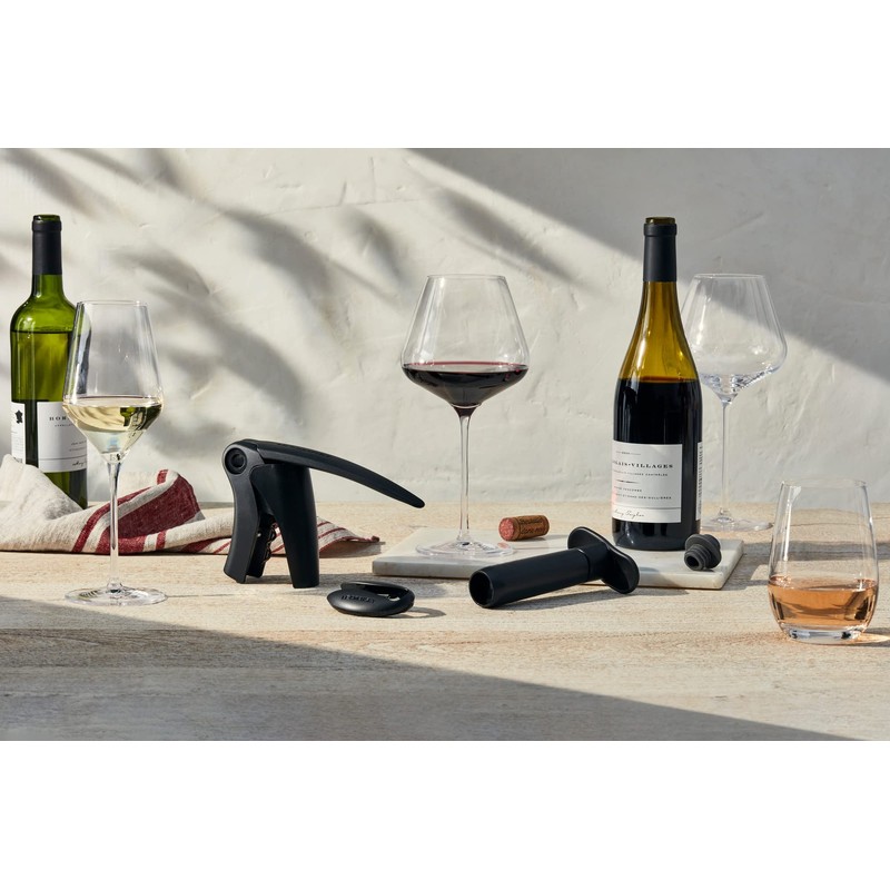 Le Creuset, Weinpumpen-Set inkl. 3 Verschlüssen, Weinkonservierung, Black Metal, Zamak,