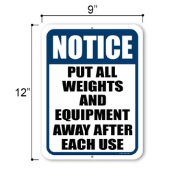 Honey Dew Gifts, Notice Put All Weights and Equipment Away After Each Use, 9 inch by 12 inch, Metal Sign Post, Wall Signs for Home, Workout Room Decor, Home Gym Decor, HDG-1459