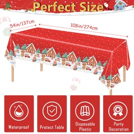 POPOYU Christmas Party Table Cloth,137 * 274cm Christmas Table Cover Table Decorations Plastic Waterproof Rectangular Tablecover Xmas Tablecloth for Christmas Evening Holiday Party Table Decorations