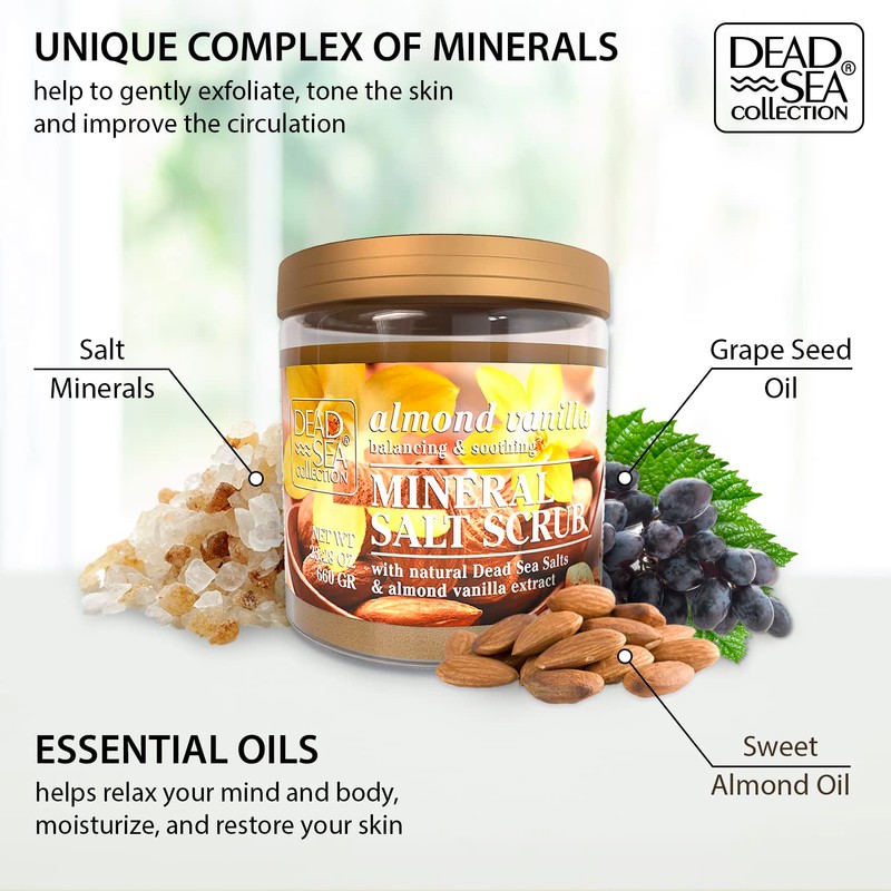 Dead Sea Collection Almond Vanilla Salt Scrub – Exfoliating Body