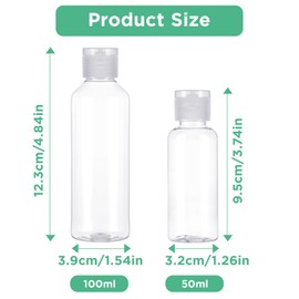 oruola Clear Travel Bottles,10 Pcs 50ml & 100ml Travel Bottles for Toiletries, Transparent Refillable Plastic Bottle with Flip Cap for Toiletries, Liquid, Cosmetic