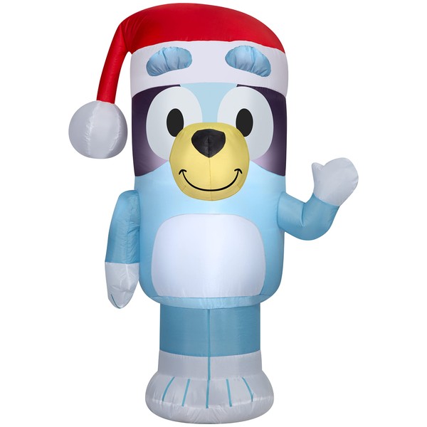 Gemmy Christmas Airblown Inflatable Bluey in Santa Hat Bluey, 3.5 ft Tall, Blue