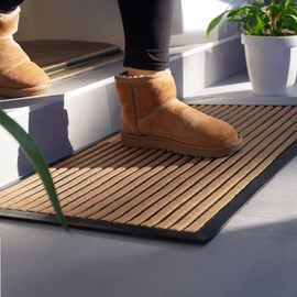 THEODORE MAGNUS Door Mat – HydroGuard All-Weather Doormat for Outdoor/Indoor Entrance, Non-Slip Rubber Backing, Absorbent, Easy to Clean, Fade-Resistant, Low Profile Welcome Mat - Stripe Thin - 17x30