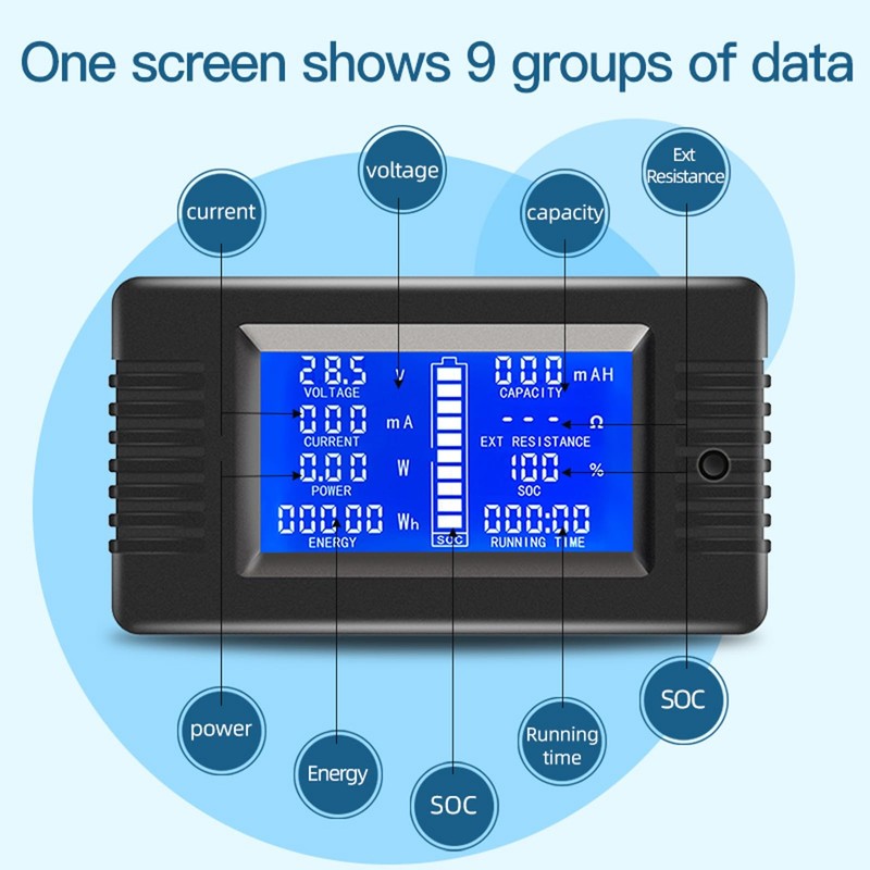 DC 8-120V 0-100A Battery Monitor Digital Current Voltage Power Energy