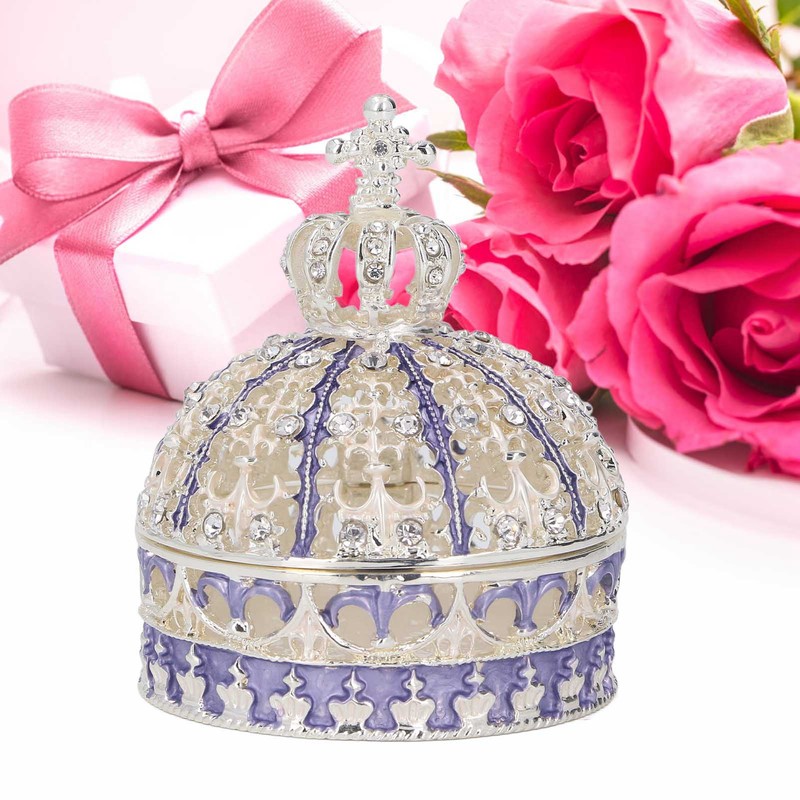 Metal Trinket Box Purple Crown Shape Shiny Elegant Exquisite Zinc