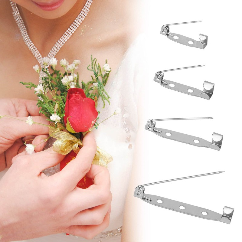 50 Pcs Brooch Pins, 4-Size Pack of Safety Pins, Silver