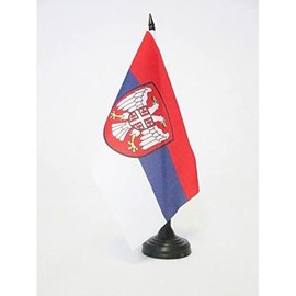 AZ FLAG GOVERNMENT OF NATIONAL SALVATION OF SERBIA TABLE FLAG 5'' x 8'' - SERBIAN NEDIC REGIME DESK FLAG 21 x 14 cm - Black plastic stick and base