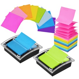10 Pack Pop up Notes Dispenser Sticky Note Set, Black Base Clear Top Sticky Note Holder with 8 Pad Colored Memo Self Stick Notes 3x3 Refills for Desk Office Home Supplies, 50 Sheet/Pad