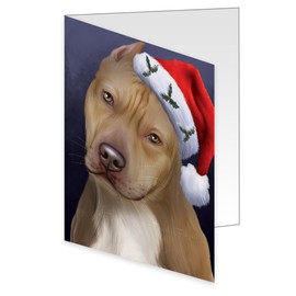 Doggie of the Day Christmas Santa Hat Wearing Pit Bull Dog Note Cards - Adorable Pets Invitation Cards with Envelopes - Pet Artwork Christmas Note Cards GCD1675 (50 Greeting Cards)