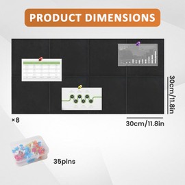 8 Stück Pinnwand Filz Selbstklebend, 30x30CM Große Pinnwand Selbstklebend mit Pinnnadeln, Dekorative aus Filz, Faltbare Fototafel, Memoboard Vision Board für Büro, Zuhause & Kinderzimmer