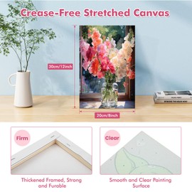 Bowetile Flowers Paint by Numbers Adult Kit Beginner, Adults Paint by Number Kits on Canvas with Frame, Flower Peinture a Numero Adulte, DIY Acrylic Oil Painting Art Craft Kits, 8x12in