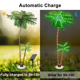 OUSHENG 7' Solar Lighted Palm Trees for Outside Patio, Bar Pool Deck Outdoor Decorations Decor, Light Up LED Artificial Fake Tree Lights for Yard Tropical Party Christmas