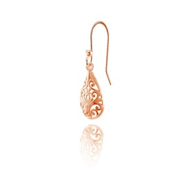 Rose Gold Flashed Sterling Silver Pear-Shape Filigree Polished Dangle Earrings