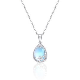 PUPILLEMON 925 Sterling Silver Moonstone Necklace for women, Moon Stone Daisy Filigree Pendant Necklaces,Moonstone Jewelry Gift for Women