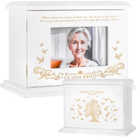 Cremation Urns for Human Ashes Adult Male or Female, Urn for ashes for women, Wooden Picture Frame Urns Box and Casket for Ashes, Funeral Memorial Urns Box, Men Women Child, Holds 255 lbs (White)