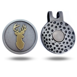 Full Metal Markers Trophy Buck Deer Unique Magnetic Metal Golf Ball Marker Accessory with Hat Clip for Men and Women (1 Ball Marker + 1 Hat Clip)
