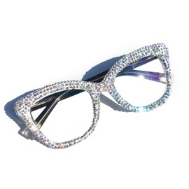 willochra Oprah Style Rhinestone bling Diamond Reading Glasses for Women, Fashion Square Blue Light Blocking Readers (clear, 3, x)