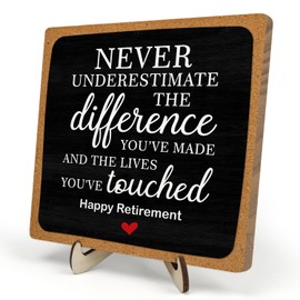 Retirement Gifts for Coworker, Goodbye Gifts for Coworkers Thank You Gifts for Women Teacher Nurse Boss, Inspirational Wooden Plaque Sign Home Office Desk Decor, 5.9 x 5.9 inches, Never Underestimate The Difference (Black02)