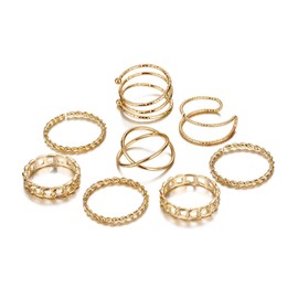 Salanda 8 PCS Titanium Steel Jointed Ring for Women Stackable Ring Set Vintage Diamond-encrusted Ring Wrap Ring Knoted ring Zircon ring Women's Jewelry Bohemian Jointed Finger for girl, Metal, No Gemstone