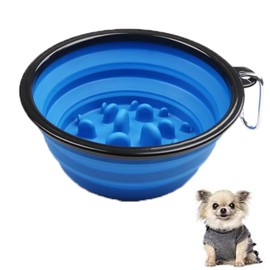 Pack of 2 Anti-Sling Dog Bowls, Cat Feeding Bowls, Slow Feeding for Small and Medium Pets, Interactive Bowl for Slow Feeder and Cat (Dark Blue)