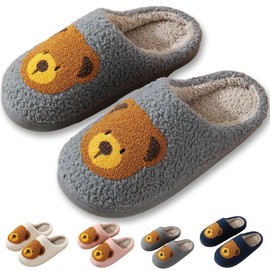 MUMIK Slippers Women Men Soft Plush Retro Slippers Women Comfortable Warm Slippers Trendy Slippers Indoor and Outdoor Non-Slip Slippers, Bear Grey