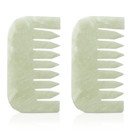 Geiserailie 2 Pieces Jade Combs Massage Stone Hair Comb Guasha Scraping Scalp Comb Facial Massage Tool Multifunctional Handheld Head Tools Head Caring Head Therapy Mother's Day Gift (Square Style)