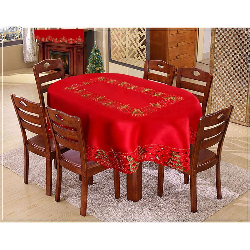 Grelucgo Embroidered Christmas Holiday Holly Tree Tablecloth (52 × 70