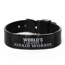World's Okayest Repair Worker Shark Mesh Bracelet Gifts For Repair Worker Christmas Holiday Present Gifts for Repair Worker Biirthday Gifts, Engraved Bracelet Custom for Repair Worker Inspirational
