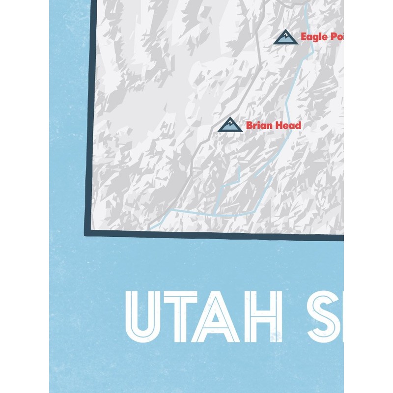 Utah Ski Resorts Map 18x24 Poster (White & Light Blue)