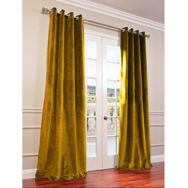 Fascination Royal Window/Door 100% Thick Cotton Velvet Lined Blackout Eyelet/Gormmet Curtain-46''w X 84''h-Gold