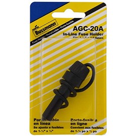 Bussmann HMJ Black In-Line Glass Fuse Holder with SFE-20 Fuse - 32V/20A with #14 Lead wire, 1 Pack