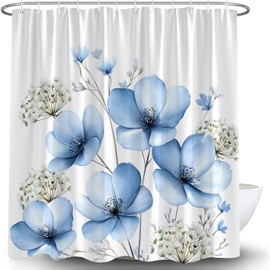 JOFKAXU Blue Floral Shower Curtain Watercolor Flower Dandelion Modern Minimalist Elegant Wildflower Aesthetic Art Simple Unique Bath Curtain with Hooks