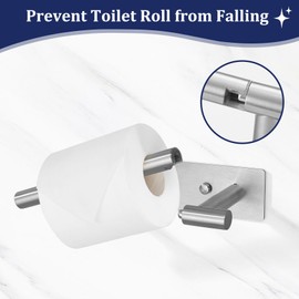 Brushed Nickel Toilet Paper Holder, Adhesive or Screw Toilet Roll Holder Wall Mount, SUS304 Stainless Steel Double Post Pivoting Toilet Roll Holder for Bathroom, Kitchen, Washroom