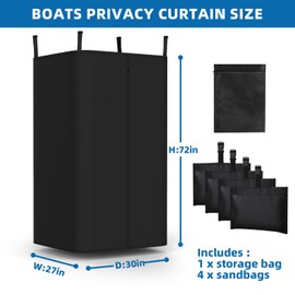 Privacy Tent for Boats, 800D Waterproof Fabric Boat Privacy Curtain Pontoons Changing Room with Windproof Sandbags, Easy to Install Under Bimini Top, 30" D x 27" x W 72" H