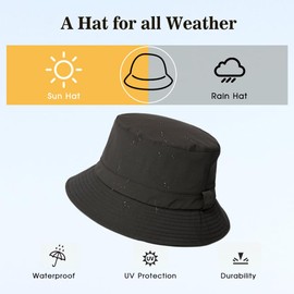 Waterproof Bucket Hat for Men Womens Rain Hats, Ladies UPF 50 Sun Hat for Golf, Hiking, Walking, Fishing Sailing Adjustable & Packable Coffee L