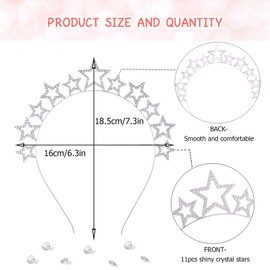 HIFOT Star Headband Hair Band Silver Rhinestone Hair Band Glitter Hair Accessories Crown Girls Women Bridal Headband Headdress Festival Wedding Party Fancy Dress Headband
