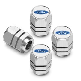 iPick Image for Ford Logo in White on Silver Chrome Hexagon Shape Aluminum Tire Valve Stem Caps