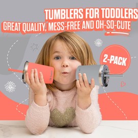 Sippy Cups For Toddlers 1-3 - Toddler Cups w/Screw Lids - Stainless Steel Kids Tumblers With Straws and Lids - 2 Pack
