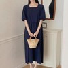Square Neck Long Plus Size Maternity Dress Navy 2ea