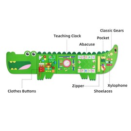 Rivibou Crocodile Montessori Busy Board,Sensory Board,Educational Toys,Activity Cube,Daycare Furniture,Playroom Furniture,Interactive Toys,Learning Toys,Travel Toys for Plane Car,Gift for 3-6