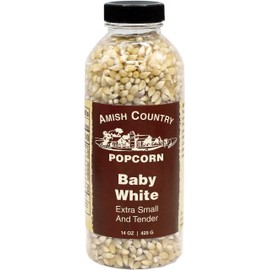 Amish Country Popcorn | 14 oz Bottle | Baby White Popcorn Kernels | Old Fashioned, Non-GMO and Gluten Free (14 oz Bottle)