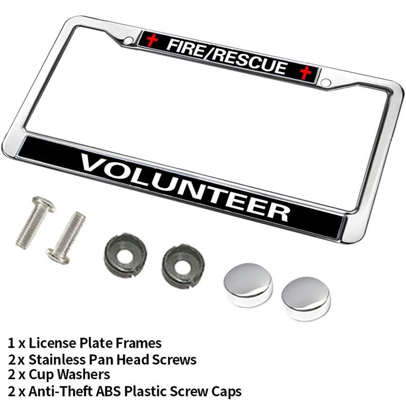 Fire Rescue Volunteer License Plate Frame Metal Firefighter Support Rattle-Proof