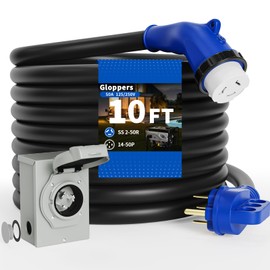 Gloppers 50 Amp Generator Cord and Power Inlet Box 10FT 125V/250V 6/3 AWG+8/1 AWG,STW Pure Copper Generator Extension Cord NEMA 14-50P to NEMA SS 2-50R 135Degree Twist Lock Connector ETL Listed